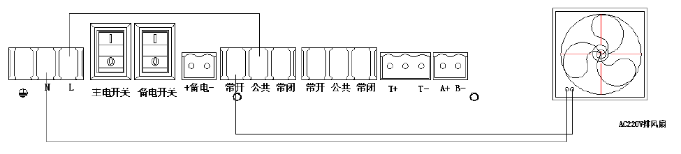 1679039713187853.png 電壓為AC220V功率小于1000W的排風扇警燈接線圖示如下.png